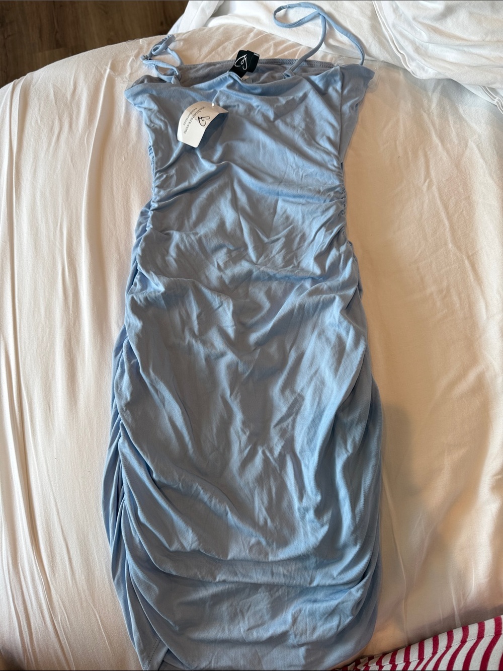 Windsor Light Blue Ruched Midi Slip Dress